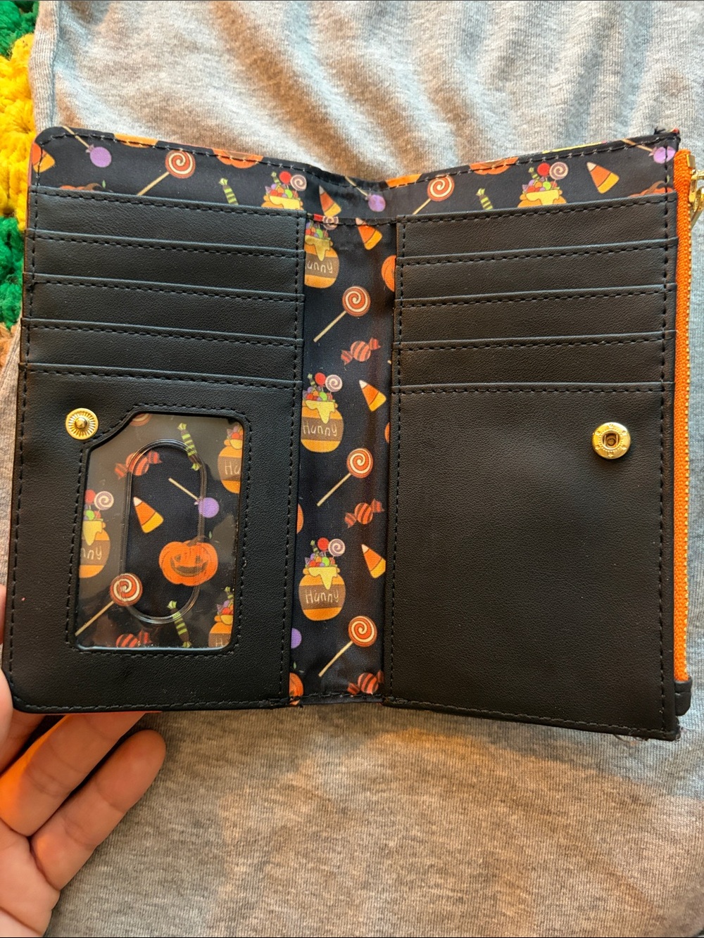 Loungefly Black Disney Halloween Character Zip Wallet with Orange Plaque - Picture 3 of 4